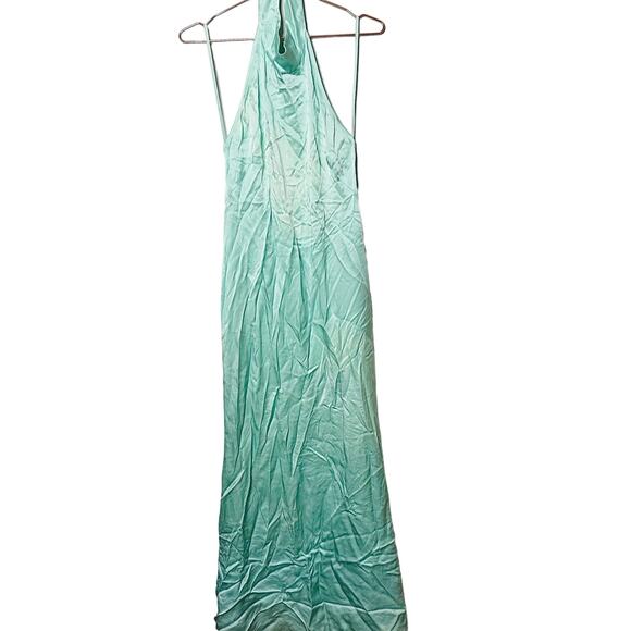 LAPOINTE Metallic Mint Green Halter Neckline Backless Satin Gown Dress Size 4 - Picture 4 of 15